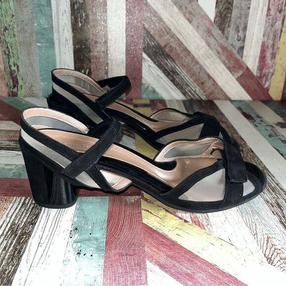 Beautifeel Women’s Black Suede Nude Mesh Velcro Straps EUC Anti-Slip Bottm 9-9.5 - Picture 6 of 11